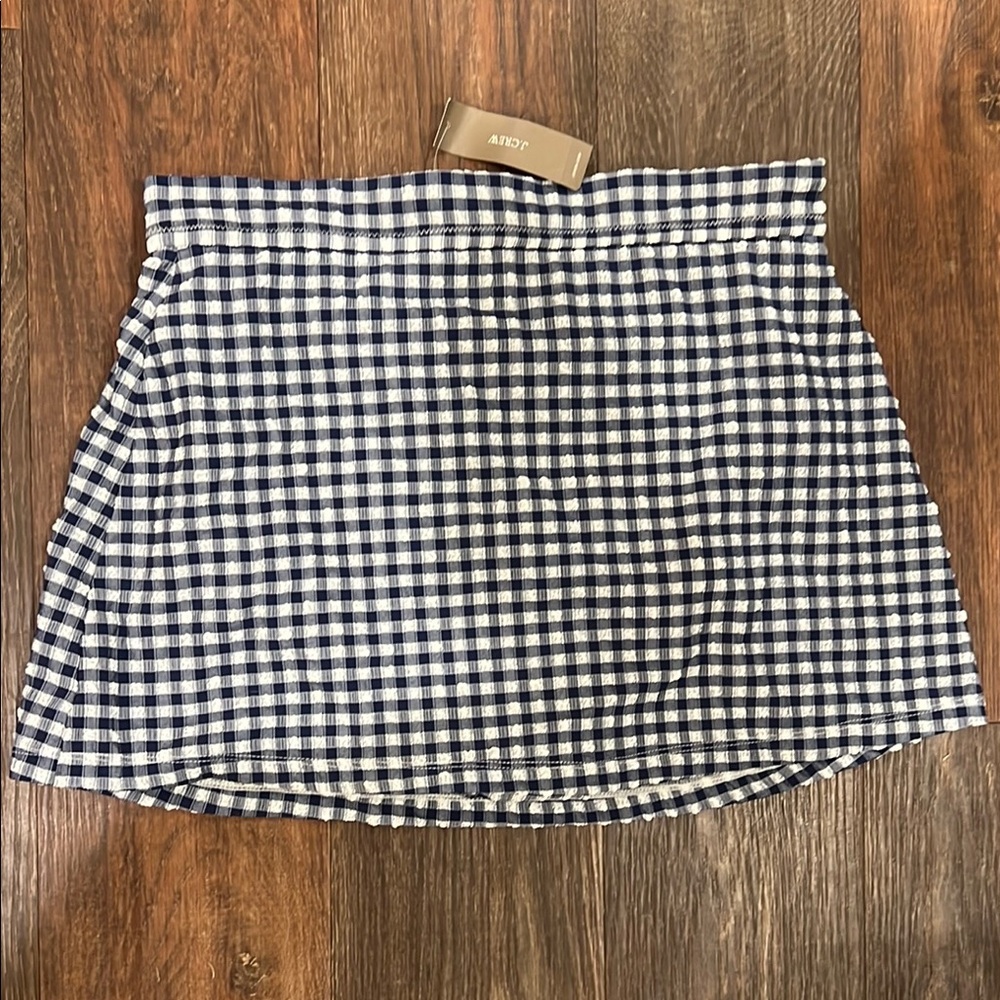 J.Crew Navy and White gingham swim skirt nwt medium